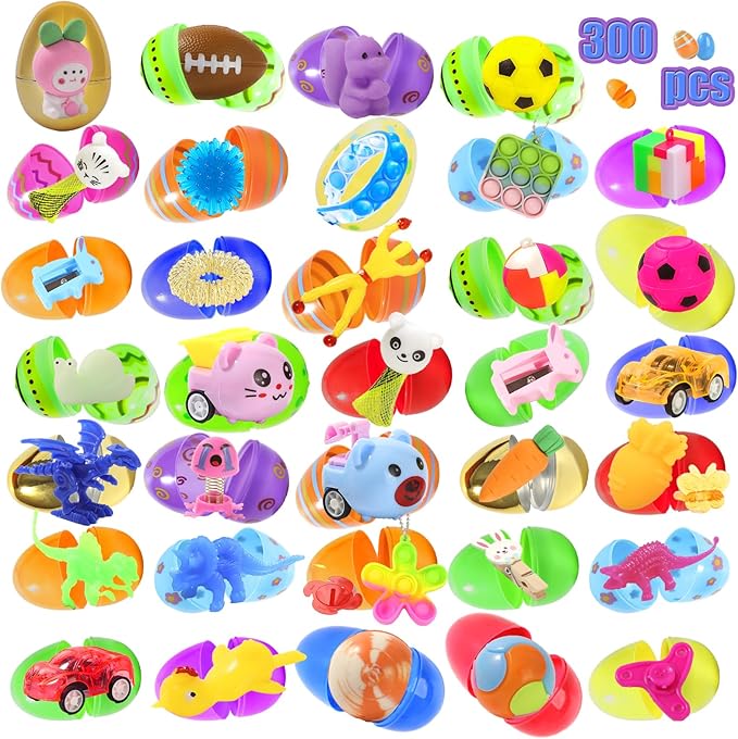 300 Pcs Prefilled Easter Eggs with Toys Inside,Easter Basket Stuffers Gifts in Surprise Eggs,Easter Toys Bulk,Prizes Classroom Events,Eggs Fillers,Easte Party Favors