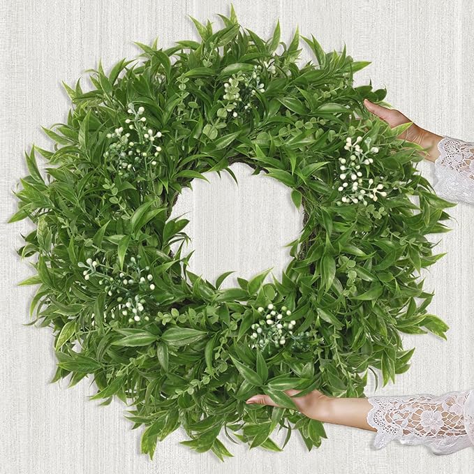 26 Inch Large Eucalyptus Wreaths for Front Door Artificial Green Olive Leaves Greenery Indoor Outdoor Wreath Home Decor Porch Window Wall Farmhouse Door Decorations Spring Summer Fall All Season