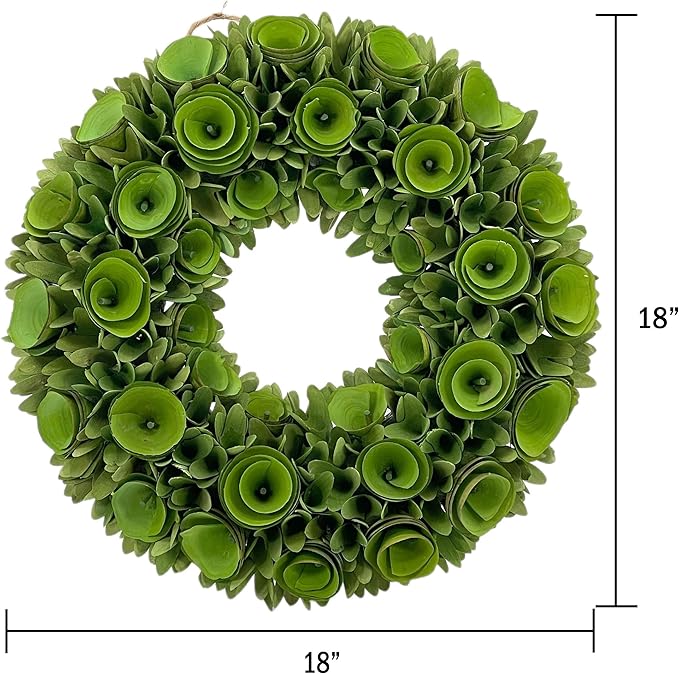 Galt International 18” Natural Woodchip Rose Autumn Wreath Intricate Front Door Christmas Wreath Beautiful Indoor & Outdoor Front Door Wreath for Fall Harvest Autumn Rustic Farm Home Decor (Green)