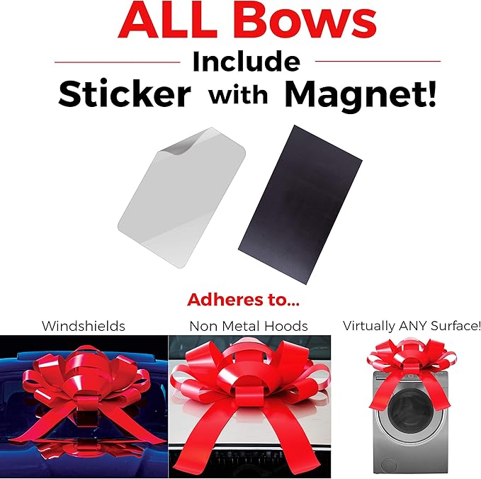 CarBowz Big Car Bow, Sweet 16 Happy Birthday, Giant 30" Bow, Non Scratch Magnet, Weather Resistant Vinyl White
