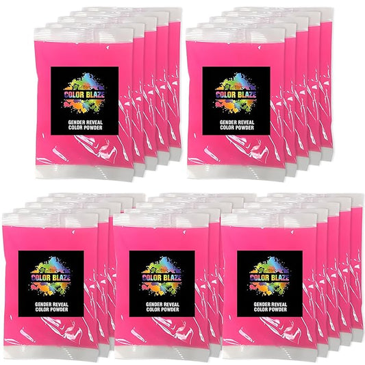 Color Blaze Baby Gender Reveal Color Powder Packets - 75 g Each - 25 Packs of Pink Colored Powder for Girl - For Car & Motorcycle Burnout, Exhaust, Color Toss, Photoshoot, Party & Festival - Pink