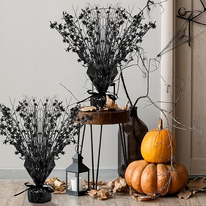 Crowye 18 Pcs Foil Spray Centerpiece Valentine's Day Table Decoration Winter Party Star Burst Metallic Table Centerpieces for Party Birthday Season Holiday(Black)