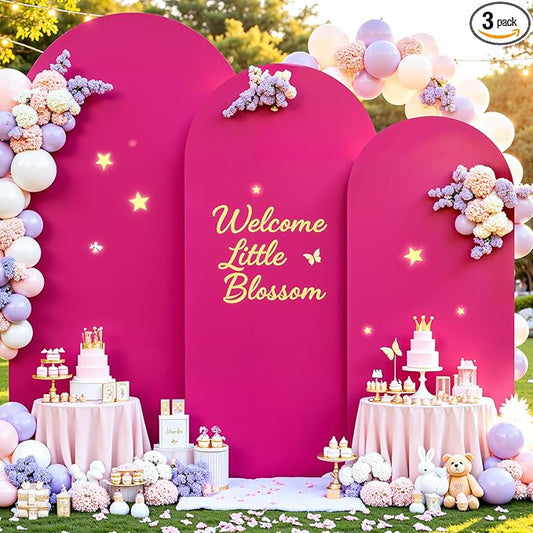 Hot Pink Arch Cover 3 Set - 6FT, 6.6FT, 7.2FT Hot Pink Arch Backdrop Cover Spandex Wedding Arch Stand Covers for Baby Shower Birthday Party Wedding Bridal Shower Banquet Photo Background Decorations