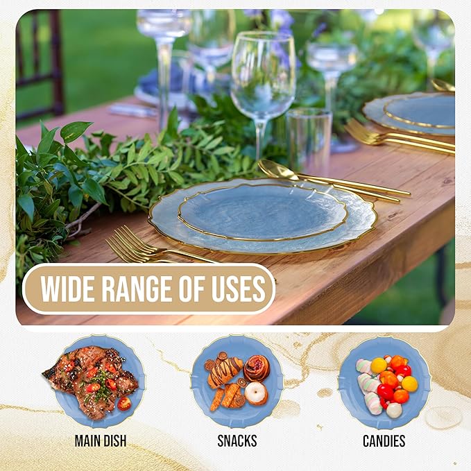 Exquisite Disposable Fancy Gold Rimmed Plastic Spring Lake Party Plates - 40 Dessert (40 x 7.5) & 40 Thin (40 x 10) Delicate Disposable Plates - 80 Piece Set