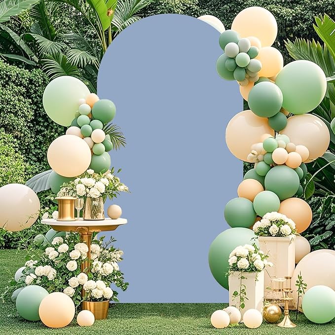 7.2 FT Wedding Arch Backdrop Stand and Dusty Blue Arch Cover Set Metal Arch Stand with Spandex Arch Stands Cover Party Backdrop Gold Wedding Arches for Ceremony Birthday Baby Shower Decor