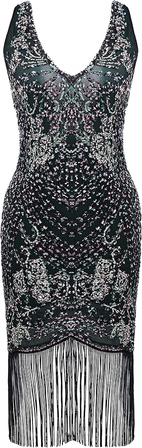 BABEYOND Flapper Dresses 1920s V Neck Beaded Fringed Great Gatsby Dress