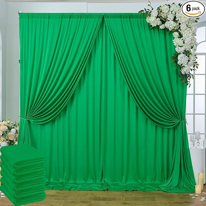 30 ft x 10ft Wrinkle Free Green Backdrop Curtain for Parties, 6 Panels 5x10ft Silky Polyester Green Backdrop Drapes Photo Back Drop Cloth for Wedding Birthday Baby Shower Photography Background