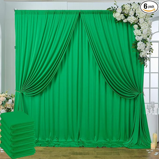 30 ft x 10ft Wrinkle Free Green Backdrop Curtain for Parties, 6 Panels 5x10ft Silky Polyester Green Backdrop Drapes Photo Back Drop Cloth for Wedding Birthday Baby Shower Photography Background