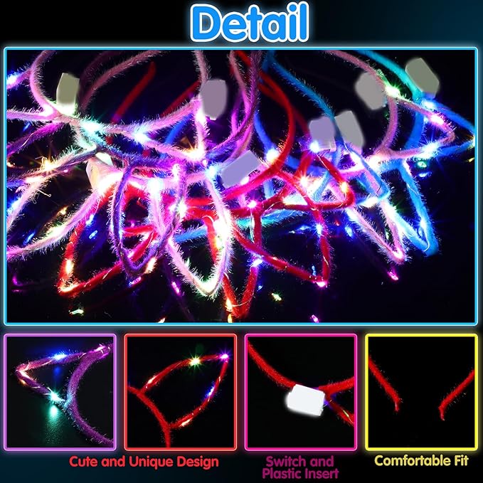 Giegxin 42 Pcs Glow in The Dark Headband Set, 14 Unicorn Style Light up Headband 14 Cute Cat Ear Luminous 14 Rabbit Bunny Ear for Party Birthday Gift(42 Pcs,Short Hair Style)