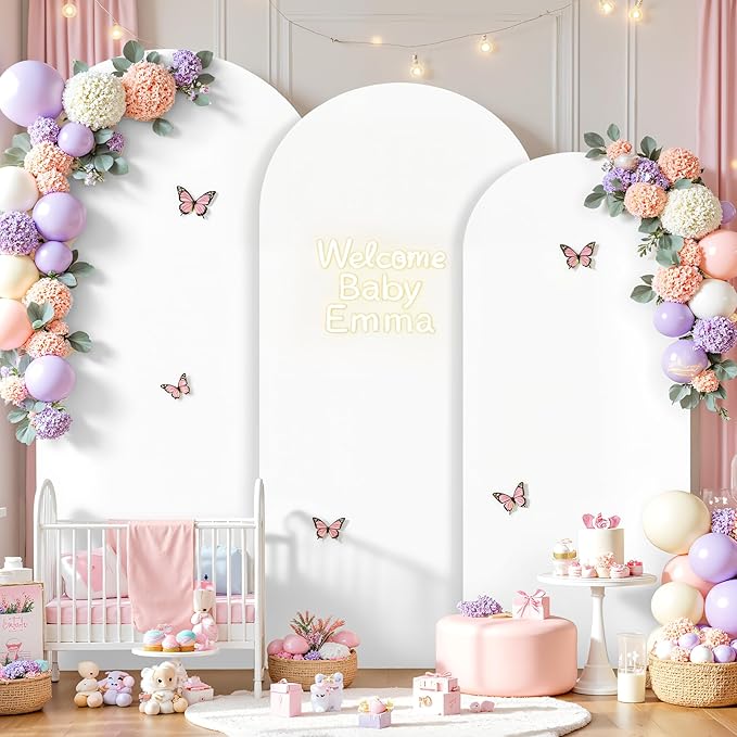 White Arch Covers 3 Set - 6.6FT, 7.2FT, 8FT White Arch Backdrop Cover Spandex Wedding Arch Stand Covers for Bridal Shower Wedding Baby Shower Birthday Party Banquet Photo Background Decorations