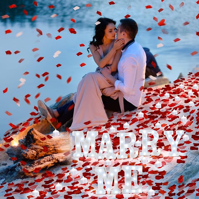 Hortsun Marry Me Light up Letters Proposal Decorations Will You Marry Me Sign Rose Petals 24 LED Candles Romantic Night Light for Proposal Engagement Wedding Anniversary Valentine's Day(Colorful)