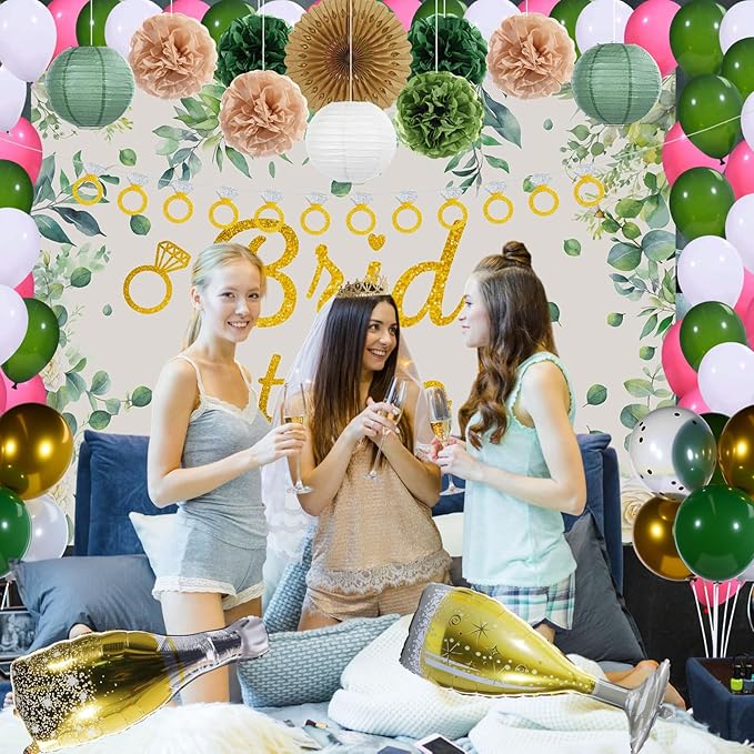 265 Pcs Sage Green Bridal Shower Decorations Eucalyptus Bachelorette Party Decoration Bride to Be Disposable Dinnerware Set with Tablecloth Veil Tablecloth Photo Booth Props, Serve 25 Guest