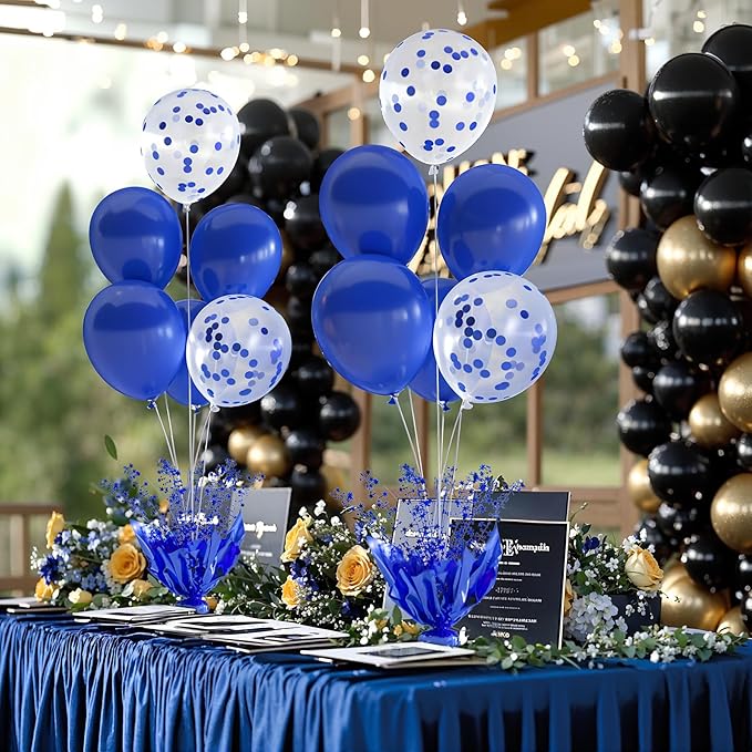 4 Set Royal Blue Table Balloons Foil Spray Centerpiece with Royal Blue and Confetti Balloons Stand Kit for Birthday Party Girls Baby Shower Wedding Bridal Shower Prom Graduation Table Decorations