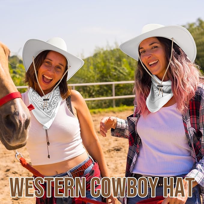Zhanmai 12 Pcs Cowboy Hat and Bandana Cowboy Cowgirl Hats Bulk Western Party Costume Halloween Accessory