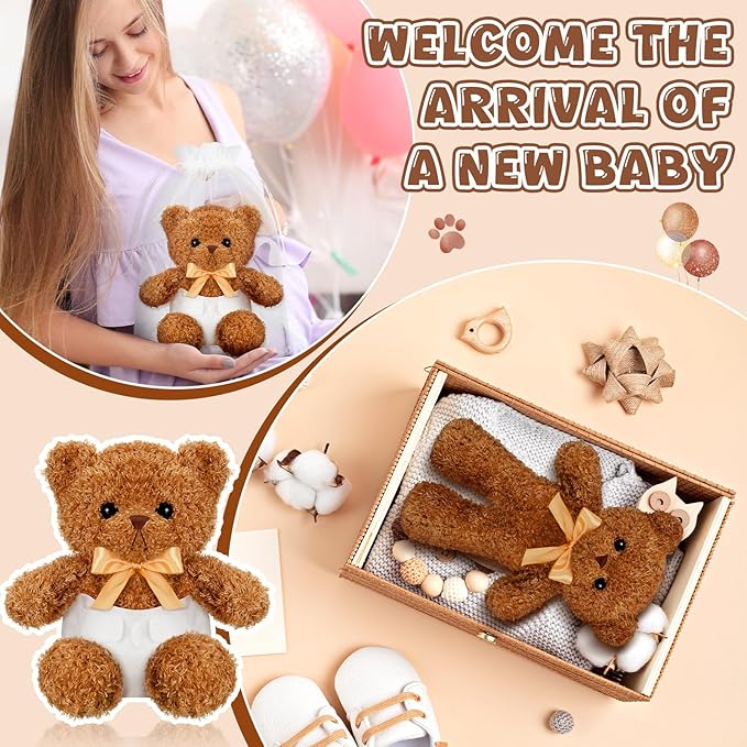 10 Sets Bear Blindfolded Diaper Changing Baby Shower Games Baby Dolls Diapers for Bridal Shower Gender Reveal Games Prizes Gifts for Adults Boys Girls (Dark Brown)