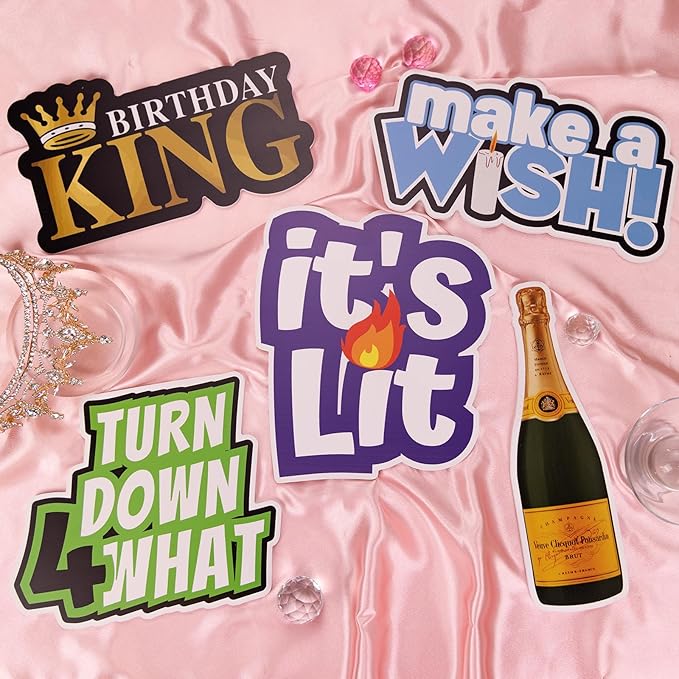 (Birthday Pack) Elevate Your PhotoBooth Experience with Durable & Waterproof Props - Perfect for Weddings, Birthdays, & Photo Booth Businesses - PVC Foamboard Adult Party Photo Props