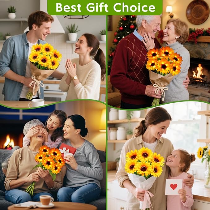 Solar Garden Lights Outdoor, 6 Pack Solar Sunflower Lights with 36 Head 3.4 Inch Flowers, Waterproof Flowers Light Fall Thanksgiving Decorations for Garden Yard Patio Backyard, Gifts for Mom Women