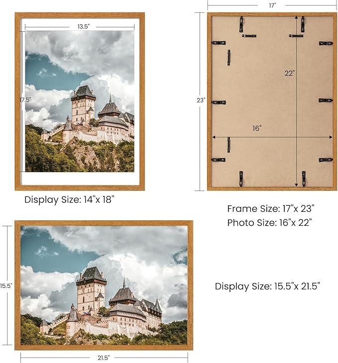 Axeman 16x22 Picture frame with mat for 14x18, Tempered Glass and Hanging Hardware Included Natural Teak Home Decor Art Hanging Frame, Natural Teak