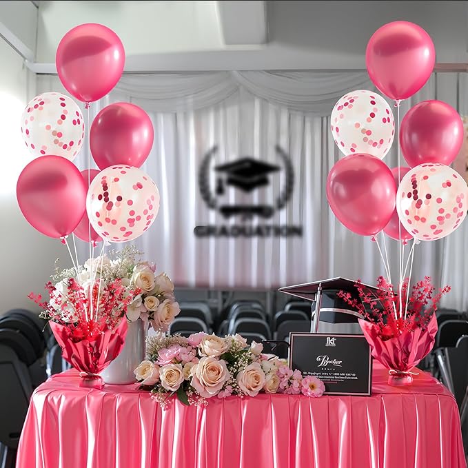 6 Set Hot Pink Table Balloons Foil Spray Centerpiece with Hot Pink and Confetti Balloons Stand Kit for Birthday Party Graduation Baby Shower Wedding Bridal Shower Prom Table Decorations