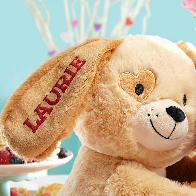 Let's Make Memories Personalized Hugging Plush Puppies - Valentines Day - for Couples or Kids - for Him - for Her - Amor - Te Amo - Puppy Love - Dog Stuffed Animal