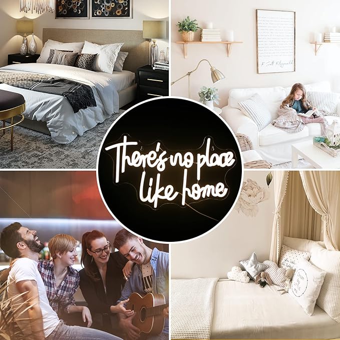 Lucunstar There‘s No Place Like Home Neon Sign For Room Warm White Led Sign USB Powered Neon Light for Wall Decor Light Up Signs for Wedding Party Bedroom Home Decor
