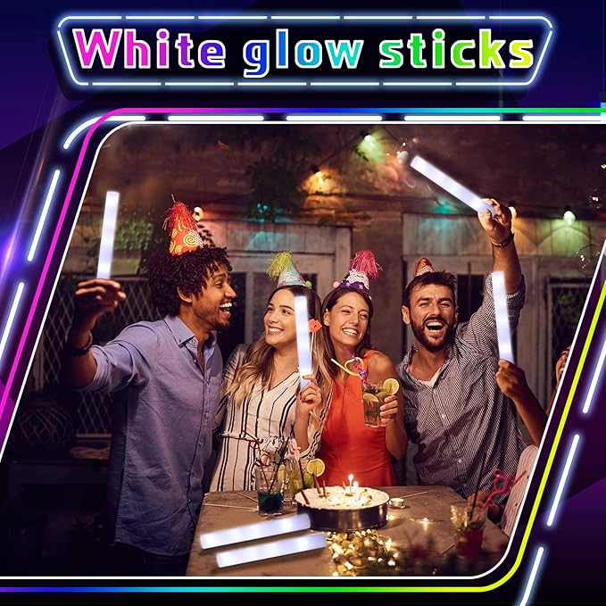 Liliful 100 Pcs Glow LED Cheer Sticks Light up Glow Sticks Wedding Wand for Birthday Wedding Bridal Shower Raves Carnival Concert Glow in the Dark Party Favors Supplies(White)