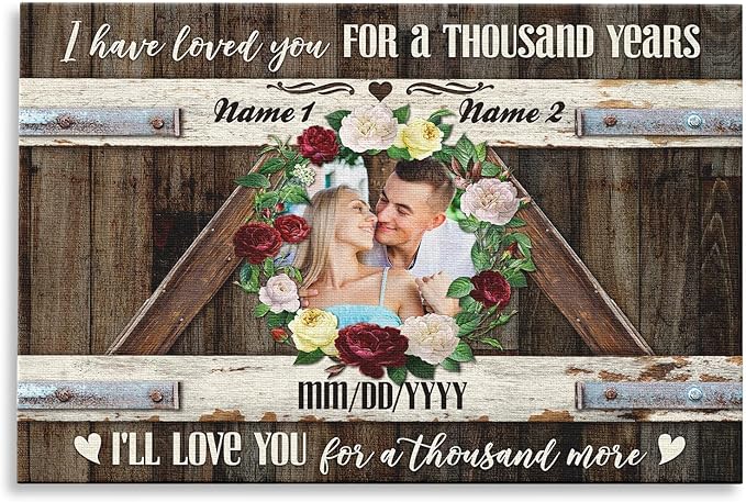 Dem Canvas Personalized Couple Canvas Prints, Custom Love Photo And Name, Love You For A Thousand More, Wedding Gifts For Couple Anniversary Engagement Gift For Couples