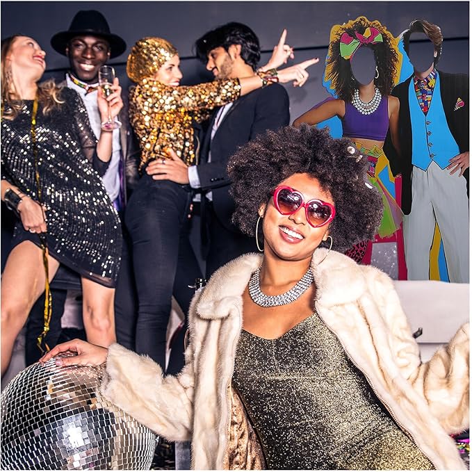 Amyhill 5 ft 80s Hip Hop Couple Cardboard Cutout Stand up Retro Faceless Life Size Photo Prop Vintage Dance Couple Backdrop for Dance Theme Jazz Night Party Decoration