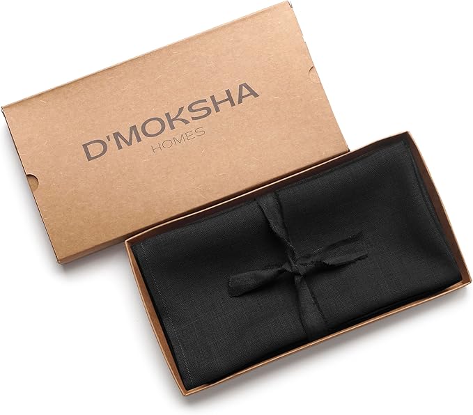 D'Moksha Homes Black Linen Napkins 18 x 18 Inch - 100% Pure Linen Cloth Washable Dinner Napkins Set of 4 for Spring, Easter