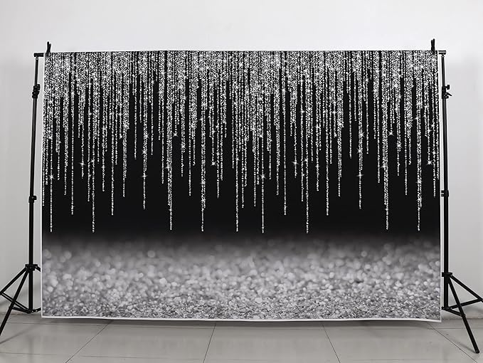 10x6.5ft Black and Silver Gold Backdrop Glitter Photography Background Happy Birthday Backdrop for Women Men Wedding Baby Shower Party Decoration Banner Studio Photo Props