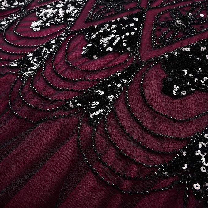 Women Vintage 1920s Gatsby Flapper Evening Party Dress V Neck Art Deco Sequins Mermaid Hem Cocktail Formal Long Maxi Gown