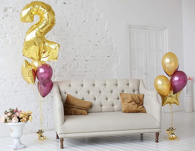 Helium Tank for Balloons At Home, 50 Balloons and White Ribbon, 12 Gold Balloon Weights, Plus Balloon Tying Tool