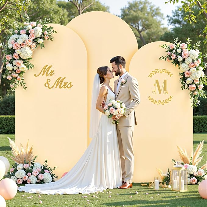 Champagne Arch Covers 3 Set - 4FT, 5FT, 6FT Arch Backdrop Cover Spandex Fitted Wedding Arch Stand Covers for Bridal Shower Wedding Baby Shower Birthday Party Banquet Photo Background Decorations