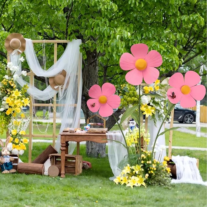 Giant Artificial Daisy Flowers Decoration Five Petal 5.8 Ft Tall Large Fake Daisies Spring Wild Flower for Party Garden Office Home Wedding Decor(Pink)