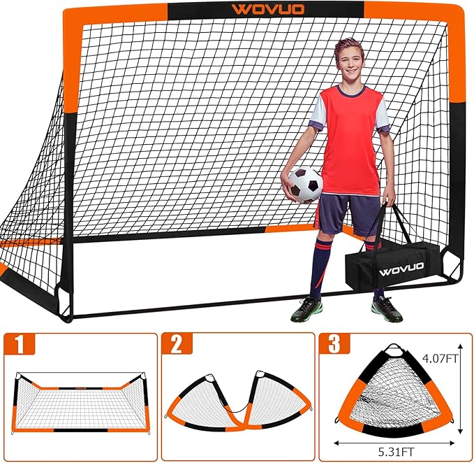 Kids Soccer Goals for Backyard Set of 2, 6x4 ft Portable Toddler Soccer Goal Training Equipment with Soccer Target, Ball, Cones, Soccer Net for Kids Age 3-5 6-8 8-12 10-12-14 Outdoor Sports Games Gift
