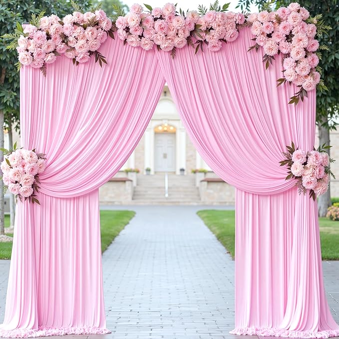 20 ft x 10 ft Wrinkle Free Baby Pink Backdrop Curtain for Parties, 4 Panels 5ftx10ft Polyester Photo Backdrop Drapes for Baby Shower Birthday Party Photography Wedding Backdrop Stand