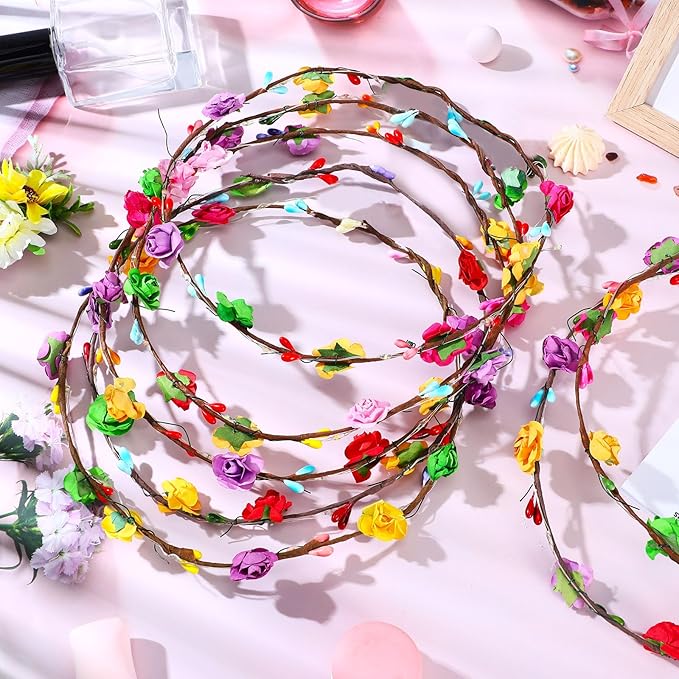 Syhood 40 Pcs LED Flower Headband, Light up Flower Crown Garland Headdress Floral Headpiece for Women Hair Accessories Bridal Shower Holiday Birthday Wedding Party(Plum Blossom Style)