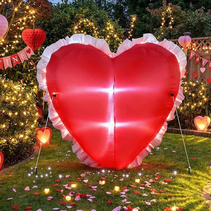 VIHOSE Valentine's Day Inflatable Heart 5 Ft Red Heart Blow up Yard Decorations with LED Light Valentine Romantic Holiday Decor for Indoor Outdoor Holiday Yard Anniversary Wedding Party