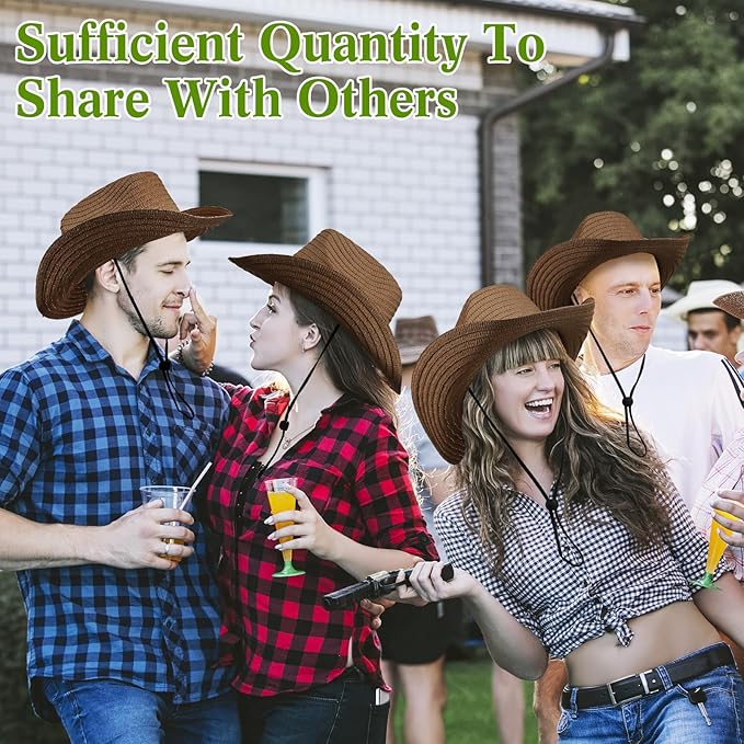 Unittype Adult Cowboy Hat Bulk Western Party Straw Hat Unisex Cowboy Cowgirl Set for Women Men