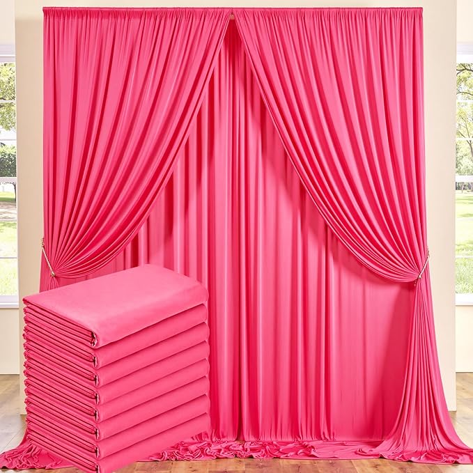 40 ft x 10 ft Wrinkle Free Fuchsia Backdrop Curtain for Parties, 8Panels Polyester Hot Pink Photo Backdrop Drapes for Wedding Birthday Party Baby Shower