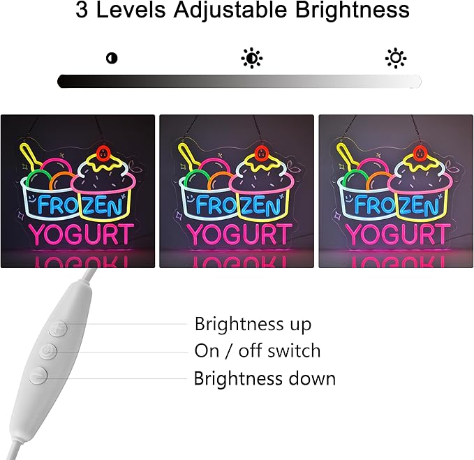 Frozen Yogurt Neon Sign, Neon Lights Hanging Wall Art Decoration for Grocery Store Supermarket Farmers Markets Ice Cream Shop, USB Powered, Ultra Bright & Dimmable, 14.96×12.6 Inches