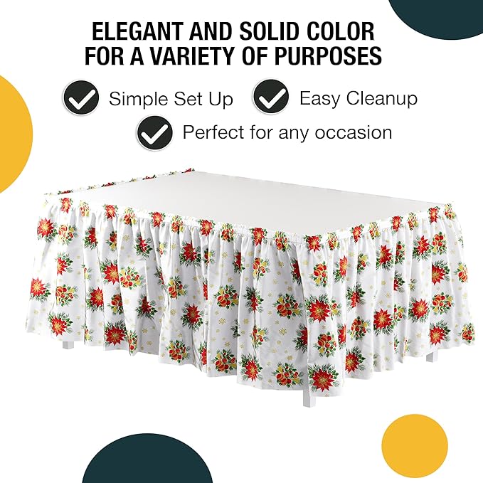 Exquisite Ruffle Table Skirt Holiday 12 Pack 14 Ft Long Table Skirts for Rectangle Tables 6ft Plus or Round Tables Skirts with Adhesive Strip for Gender Reveal Decor & Happy Birthday Parties