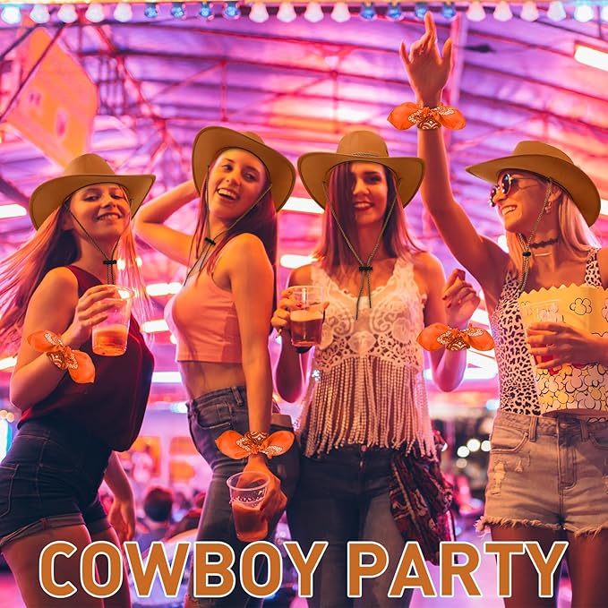 Zhanmai 12 Pcs Cowboy Hat and Bandana Cowboy Cowgirl Hats Bulk Western Party Costume Halloween Accessory