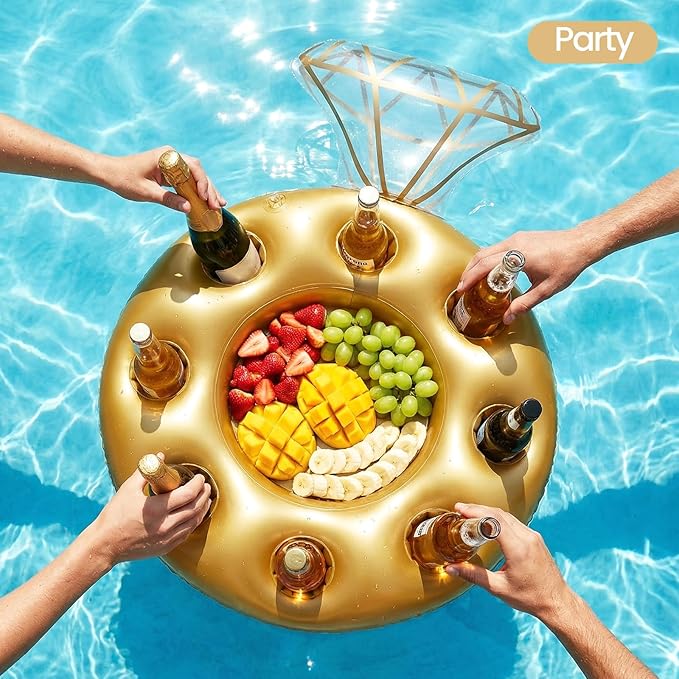 Zeraty Inflatable Pool Float Diamond Ring for Adults, Glitter Bachelorette Party Wedding Decorations Bridal Shower Gifts, Engagement Photo Prop, Swim Tube Beach Backyard Pool Lounging Supports 265 lbs