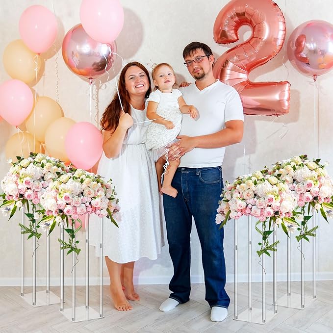 Geetery 6 Pieces Tall Acrylic Vase Wedding Centerpieces Clear Flower Stand Column Geometric Floral Vase Elegant Display Holder for Birthday Party Wedding Table Decorations (20 Inch)