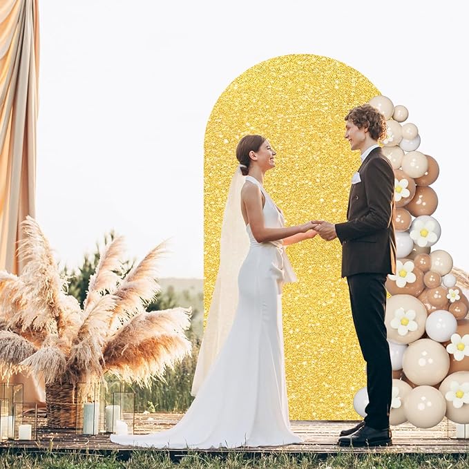 FUHSY Gold Arch Cover 7.2FT Seuqin Arch Backdrop Stand Cover Chiara Arches Covers Fabric Party Arched Stand Covers 2-Sided Metallic Backdrop Panels for Happy Birthday Balloon Decor