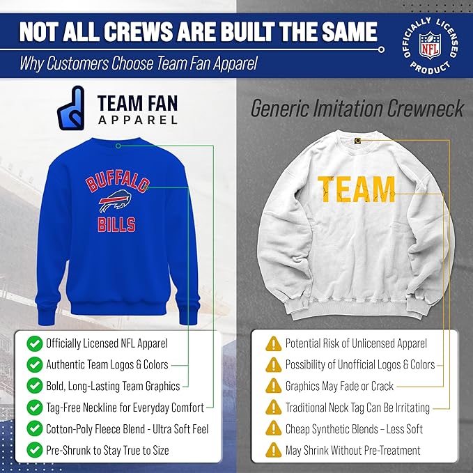Team Fan Apparel NFL Adult Gameday Football Crewneck Sweatshirt - Cotton Blend - Stay warm, comfortable & stylish on game day