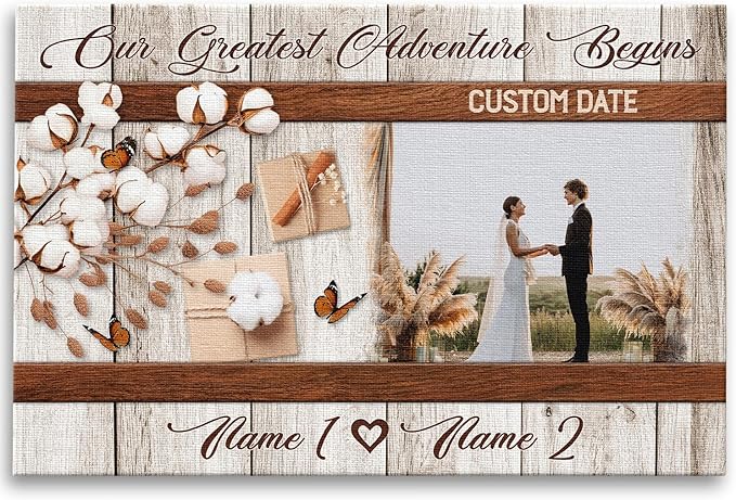 Dem Canvas Personalized Couple Canvas Prints, Custom Love Photo And Name, Our Greatest Adventure Begins, Wedding Gifts For Couple Anniversary Engagement Gift For Couples