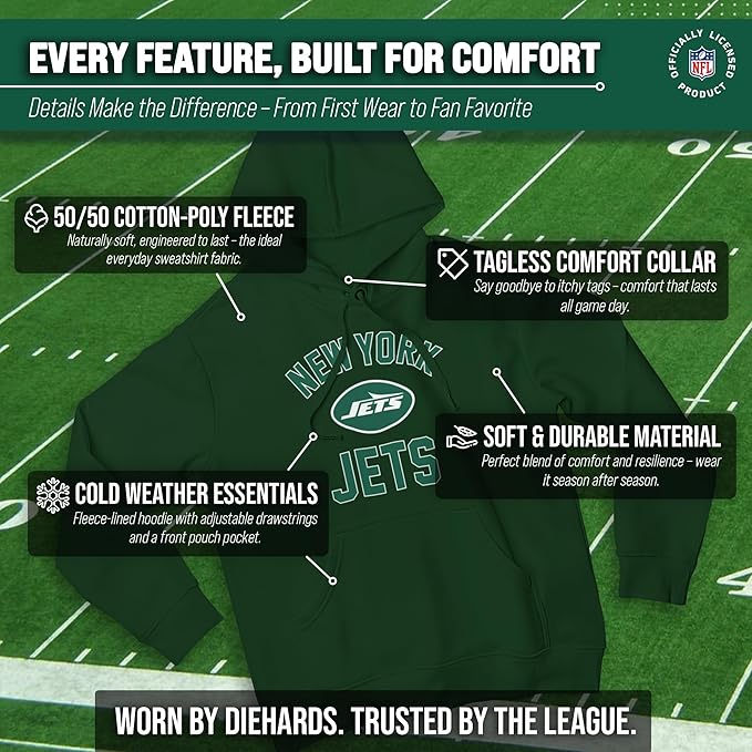 Team Fan Apparel NFL Adult Gameday Hooded Sweatshirt - Poly Fleece Cotton Blend - Stay Warm and Represent Your Team in Style