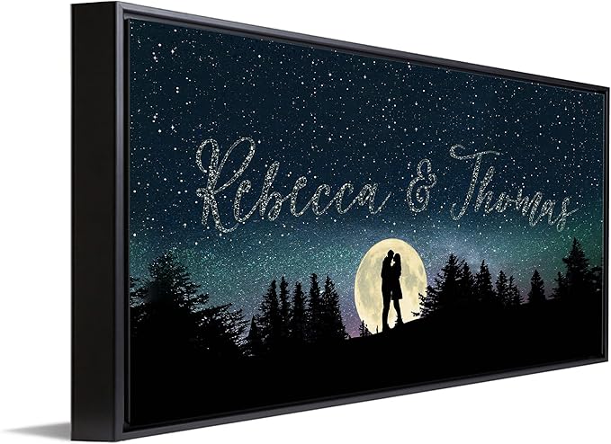 Personal-Prints | Personalized Written in the Stars Custom Wall Art | Personalized with Names in the Sky | Unique Wedding, Anniversary, Valentine’s Day, or Romantic Gift (16"x32" Float Framed Canvas)